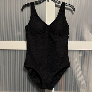 Lands' End Black Textured One-Piece Swimsuit for Kids